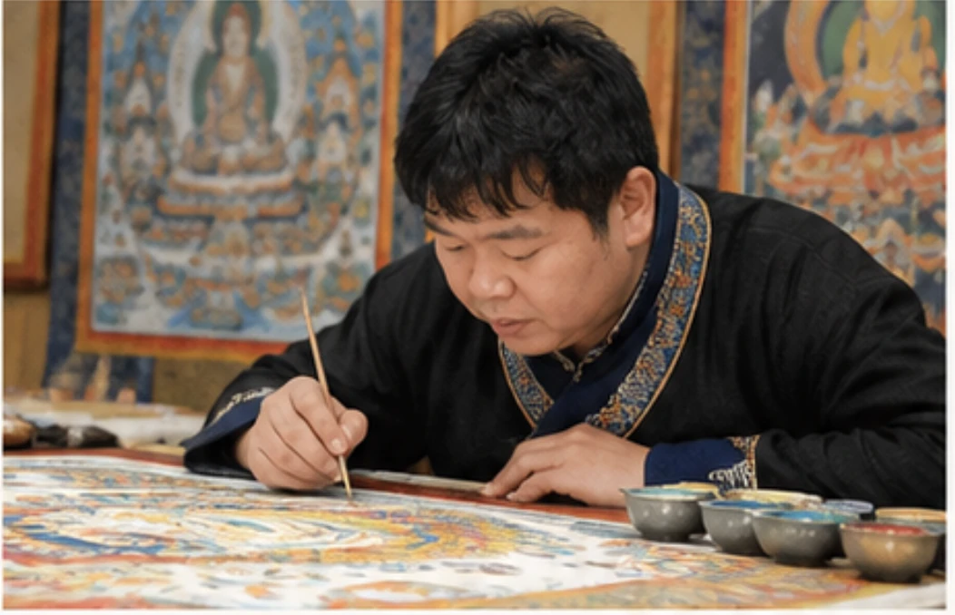 Xiluo painting in his atelier