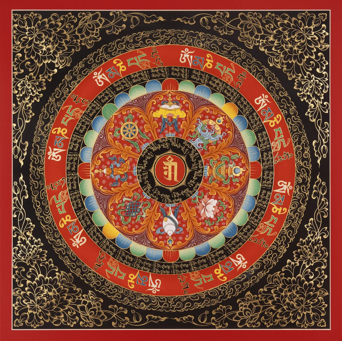 六字真言・八吉祥曼荼羅（紅），作品編號 011